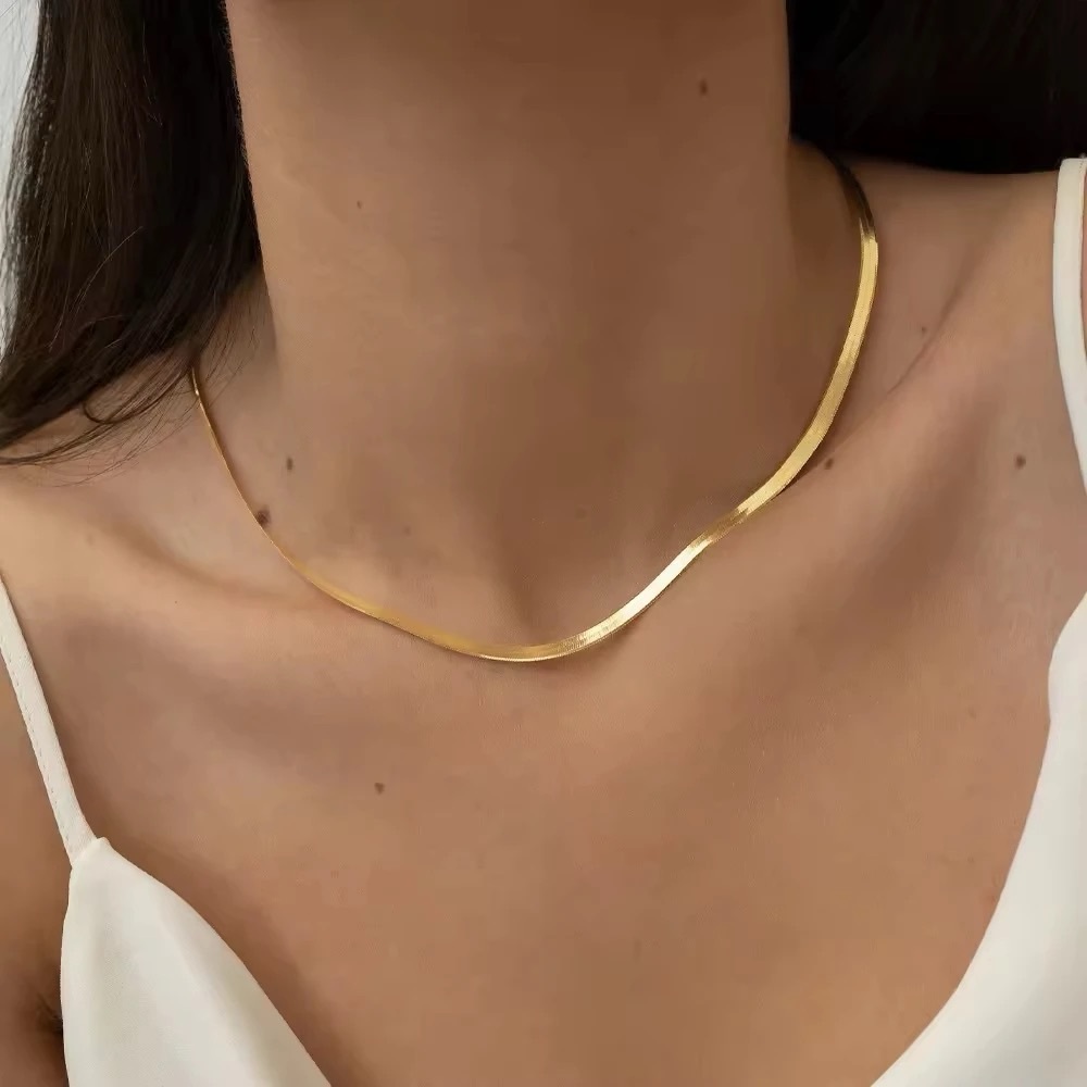 18k Gold Filled Herringbone Necklace for women
